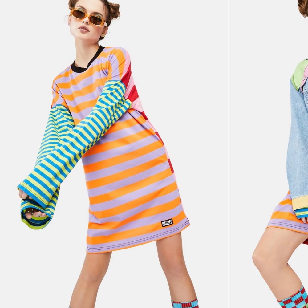 The Ragged Priest Mixed Stripe Skater Dress - Size M NWT - Urban Outfitters